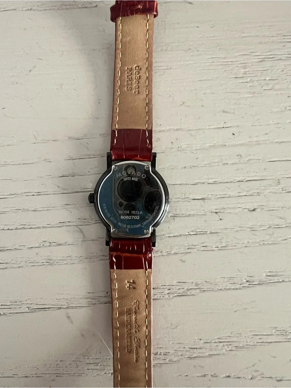 Movado Women's Watch with Red Croc-Pattern Leather Strap and Black Dial